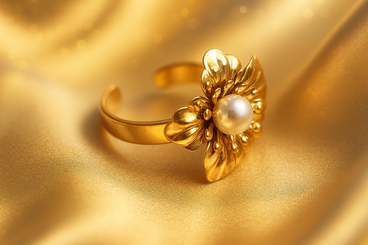 Golden Pearl Blossom Ring