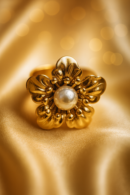Golden Pearl Blossom Ring
