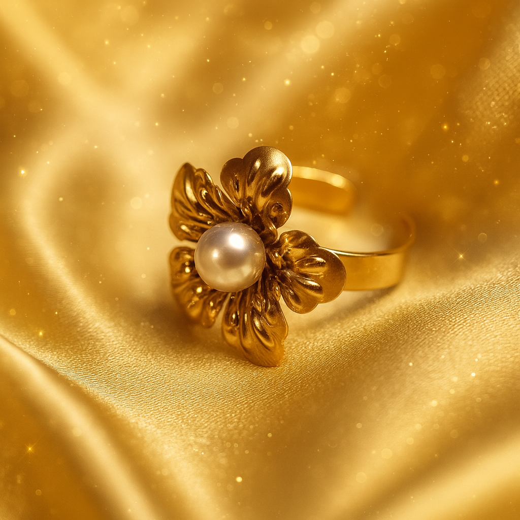 Golden Pearl Blossom Ring