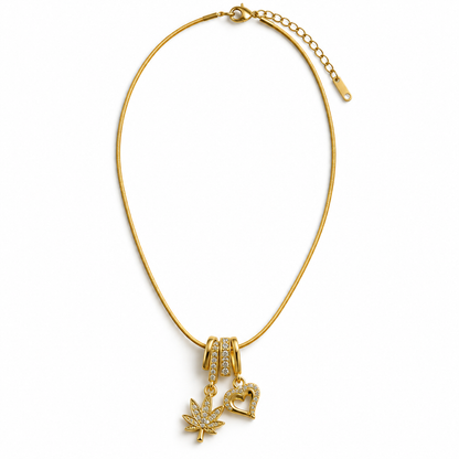 Luna Leaf & Heart Charm Necklace