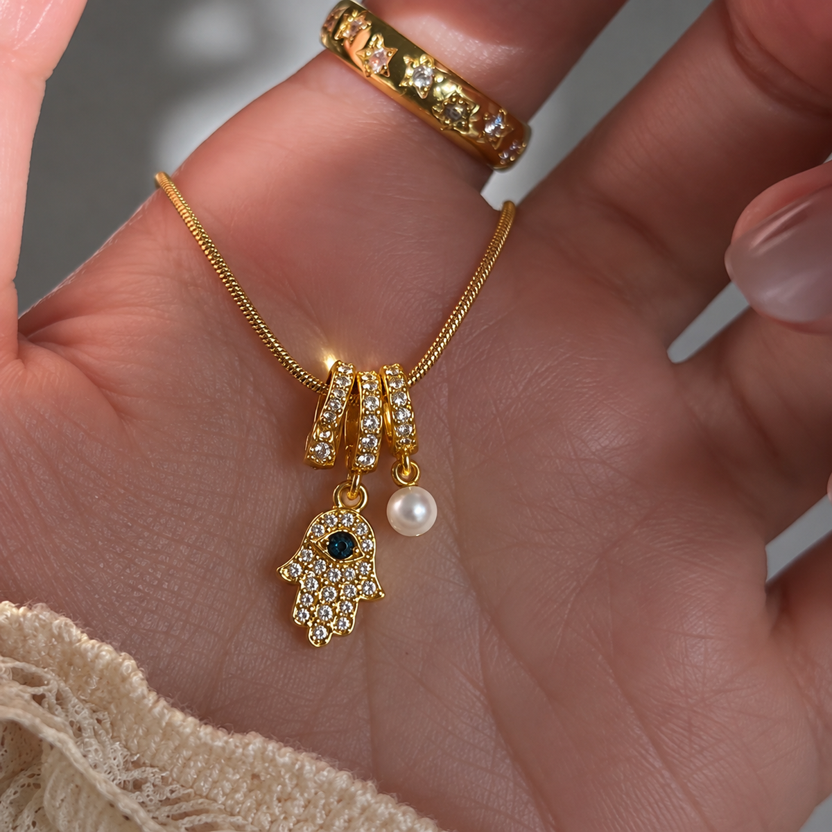 Evil Eye Pearl Charm Necklace