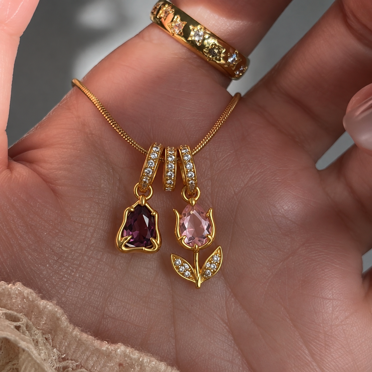 Bloom & Ruby Charm Necklace