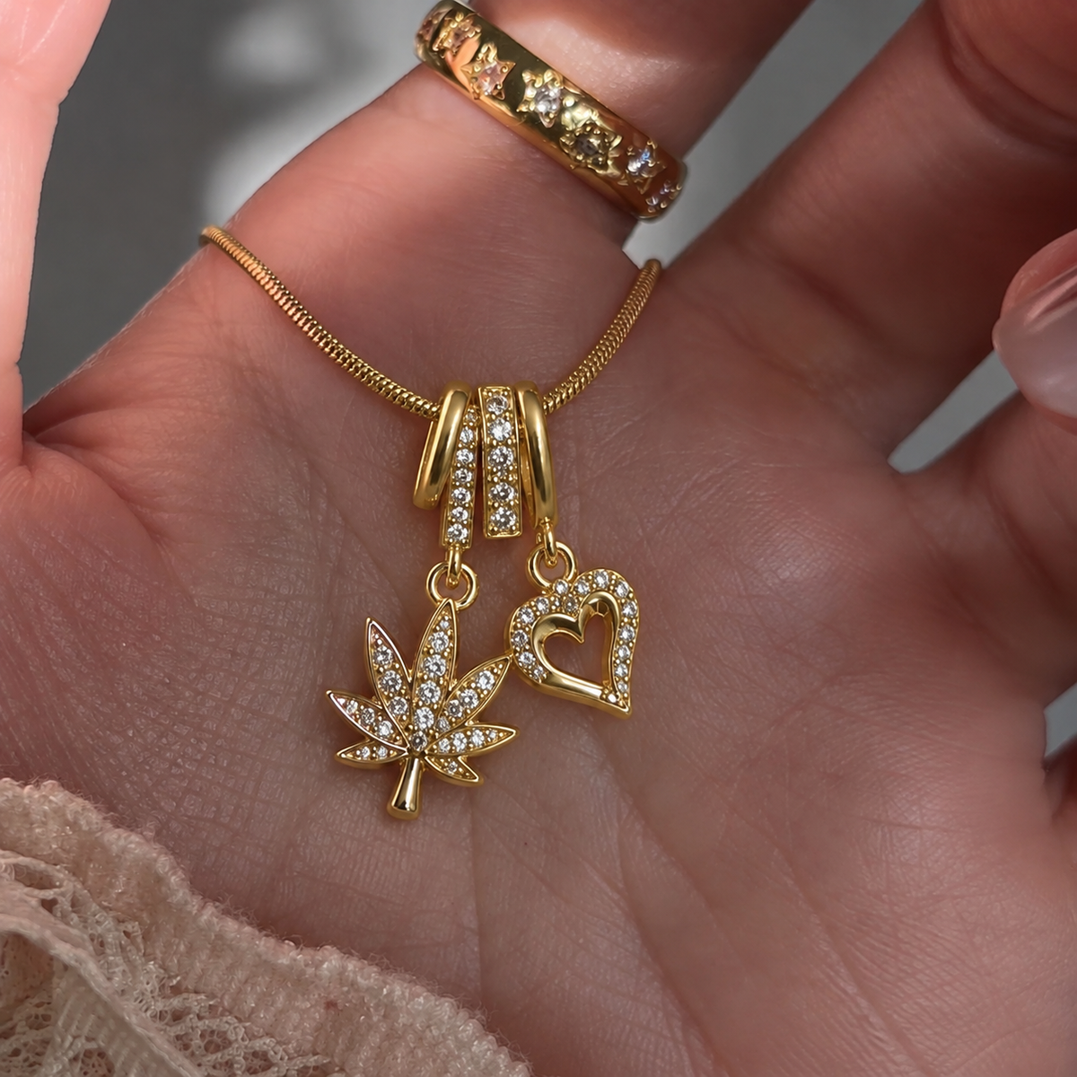 Luna Leaf & Heart Charm Necklace