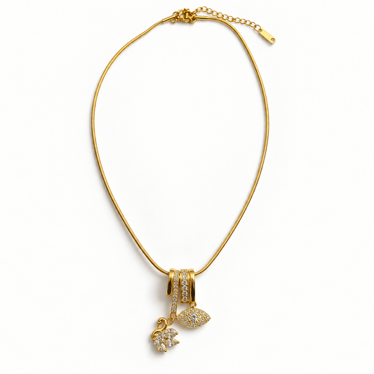 Celeste Swan & Evil Eye Charm Necklace