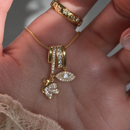 Celeste Swan & Evil Eye Charm Necklace