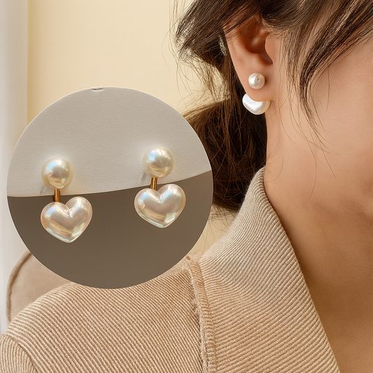 Pearl Heart Duo Drop Earrings