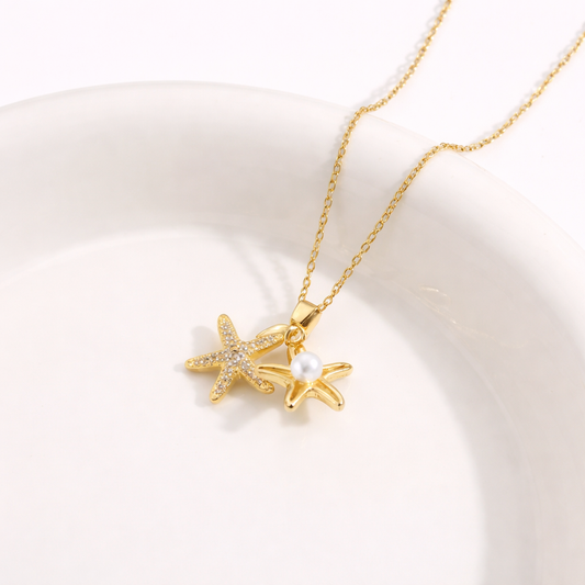 Pavé Starfish Pendant Necklace with Pearl Accent