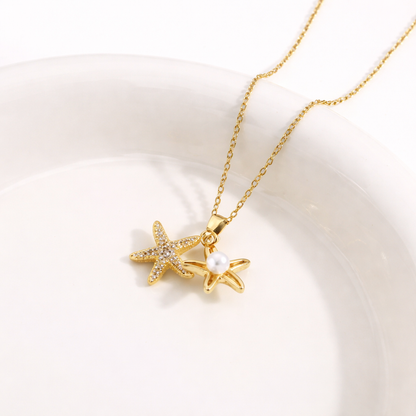Pavé Starfish Pendant Necklace with Pearl Accent