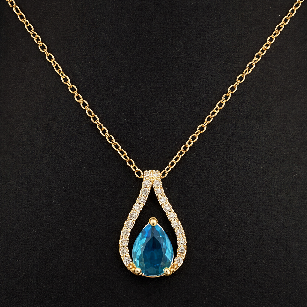 Sky-Blue Pear-Cut Crystal Pendant Necklace