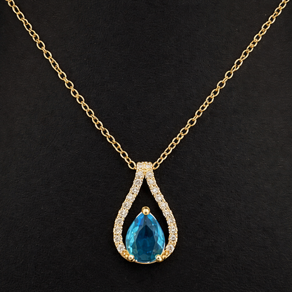 Sky-Blue Pear-Cut Crystal Pendant Necklace