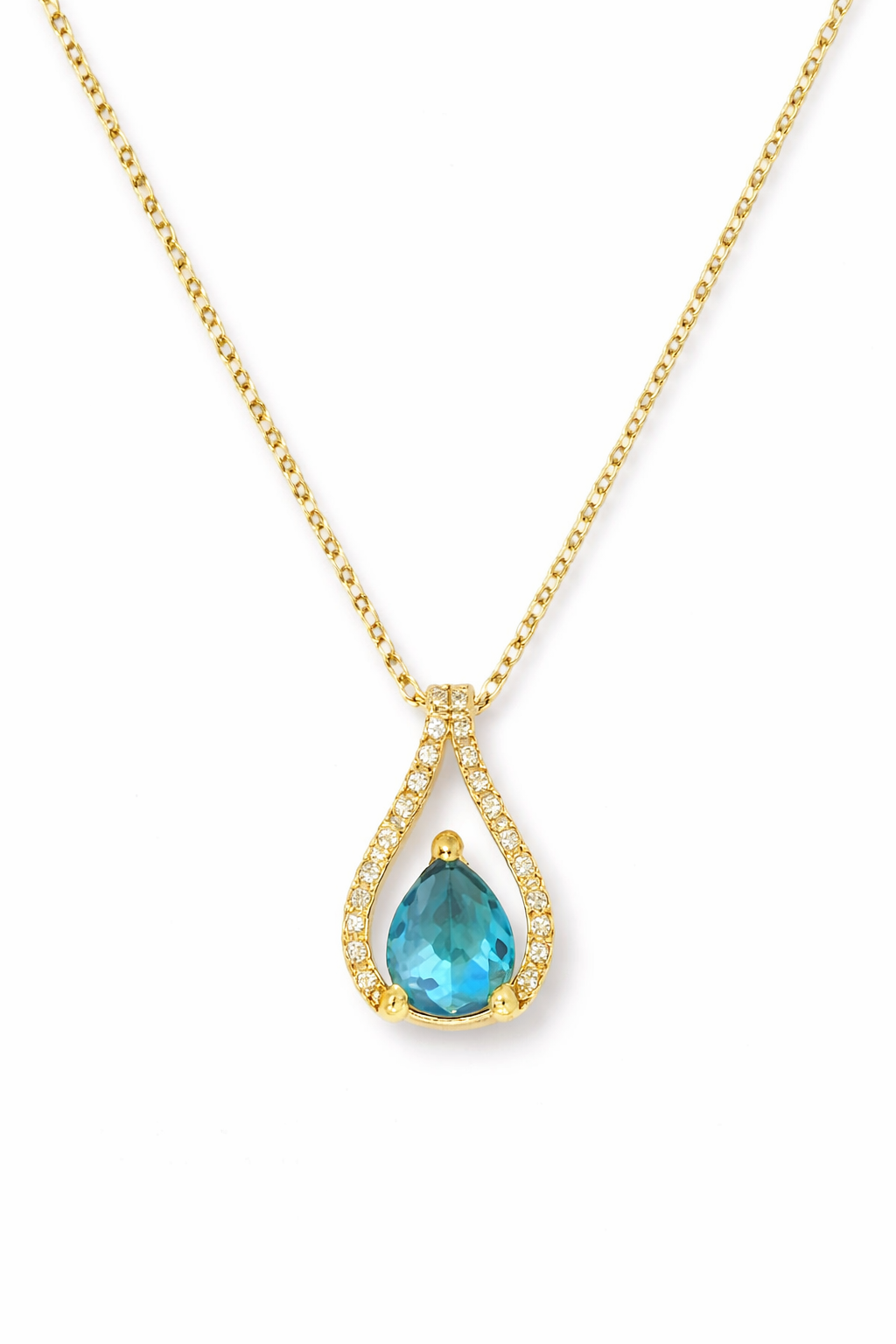Sky-Blue Pear-Cut Crystal Pendant Necklace