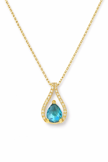 Sky-Blue Pear-Cut Crystal Pendant Necklace