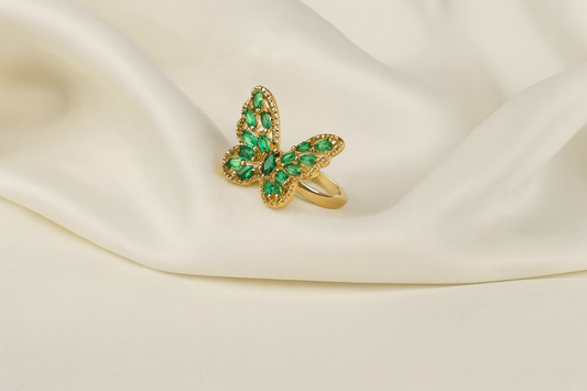 Emerald Gilded Butterfly Ring