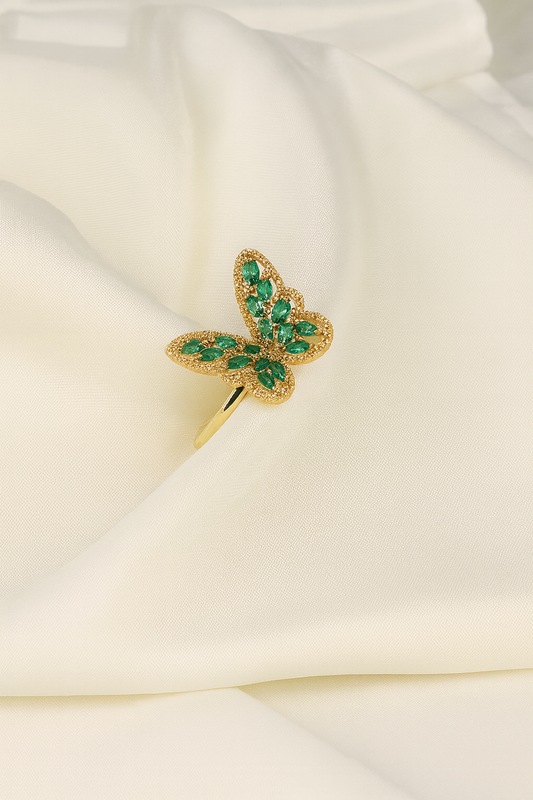 Emerald Gilded Butterfly Ring
