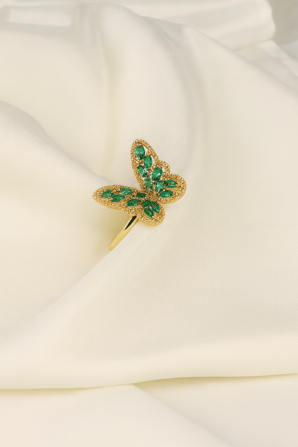 Emerald Gilded Butterfly Ring