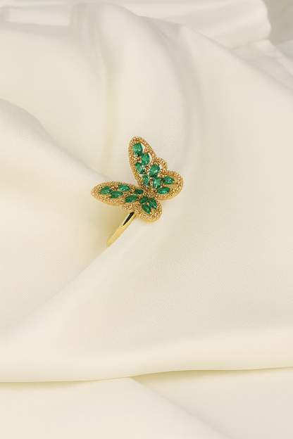 Emerald Gilded Butterfly Ring