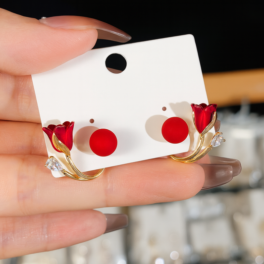 Crimson Bloom Stud Earrings
