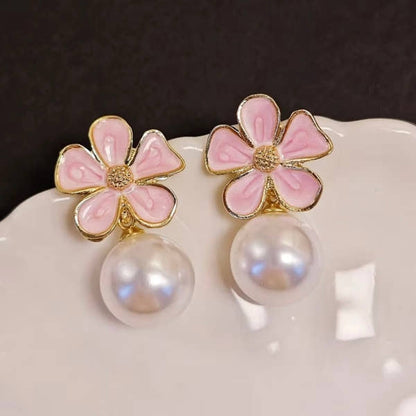 Blush Bloom Pearl Drop Earrings