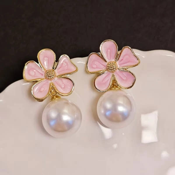 Blush Bloom Pearl Drop Earrings