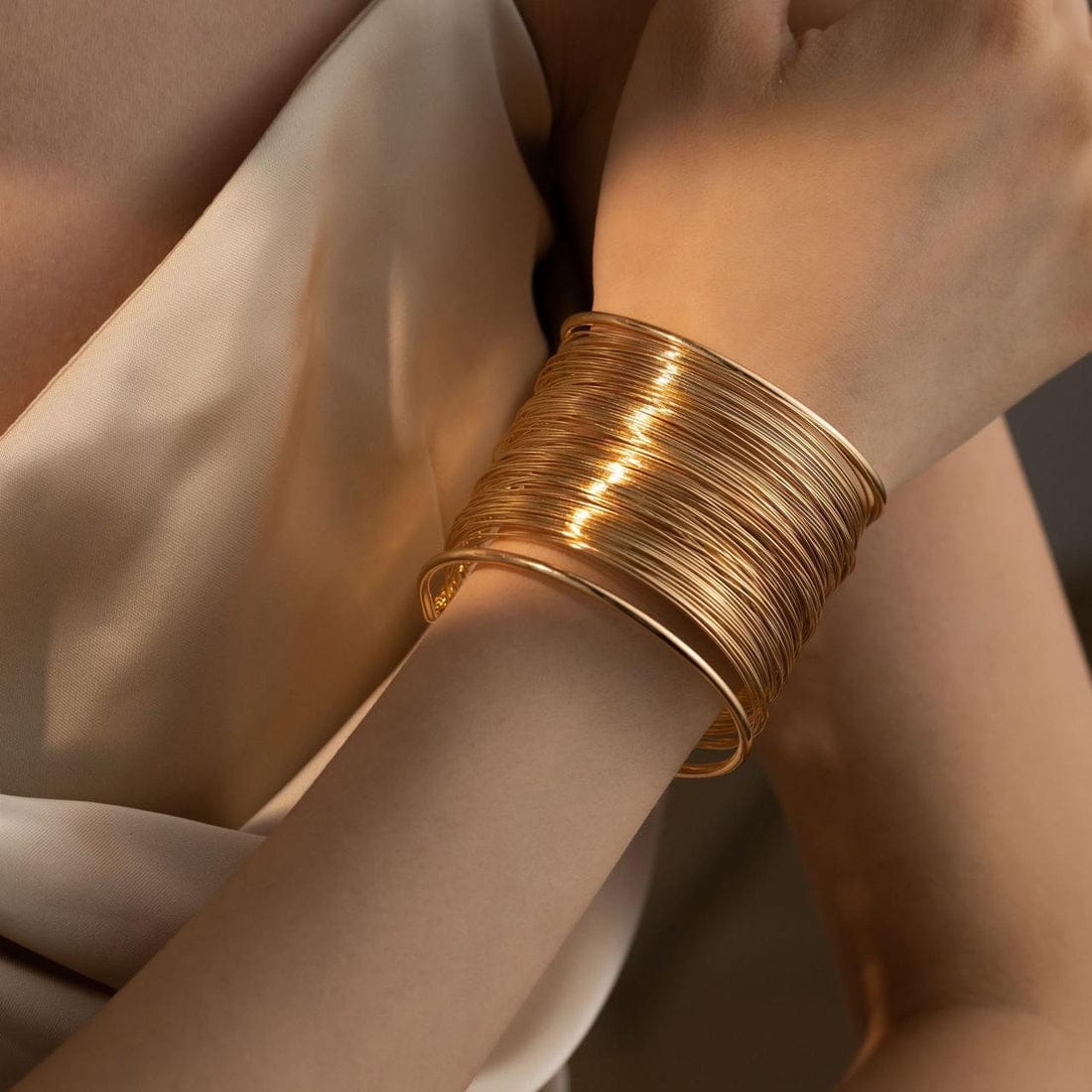 Radiant Gold Thread Cuff Bracelet
