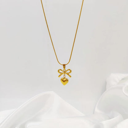 Belle Amour Luxe Gold Bow Heart Pendant Necklace