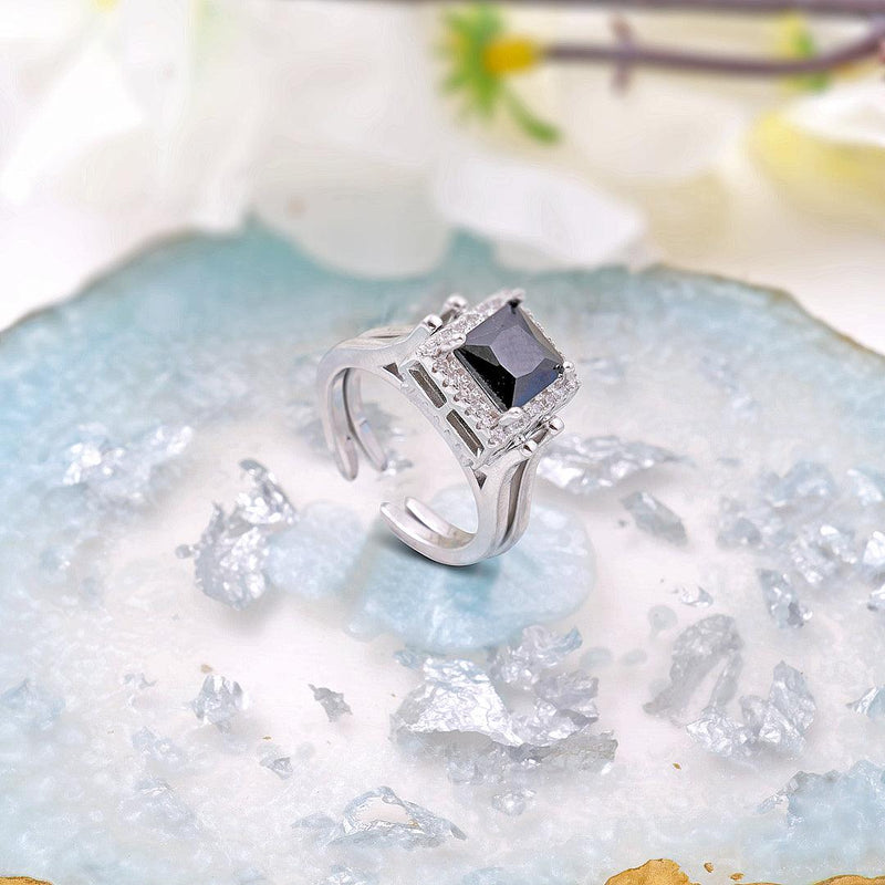 Midnight Prism Open-Cuff Statement Ring