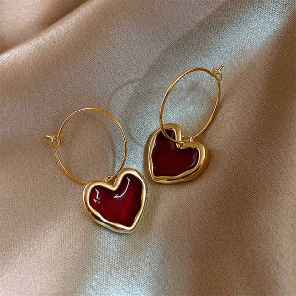 Ruby Heart Hoop Drops