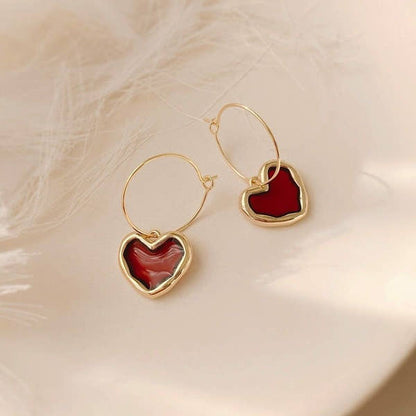 Ruby Heart Hoop Drops