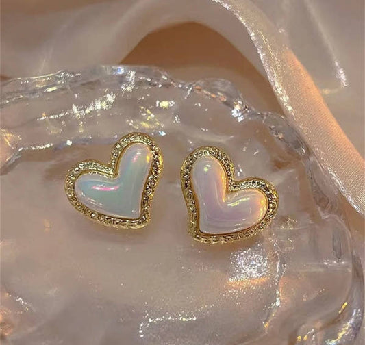 Iridescent Heart Halo Studs