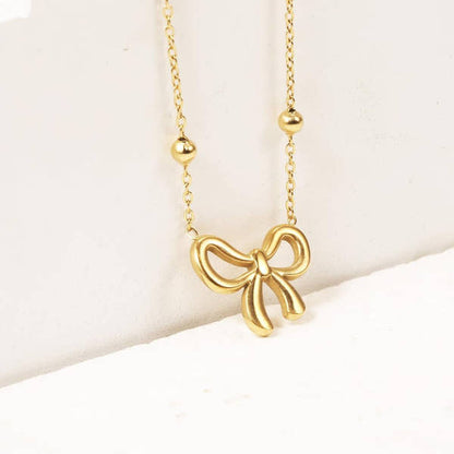 Golden Bow Bead Necklace