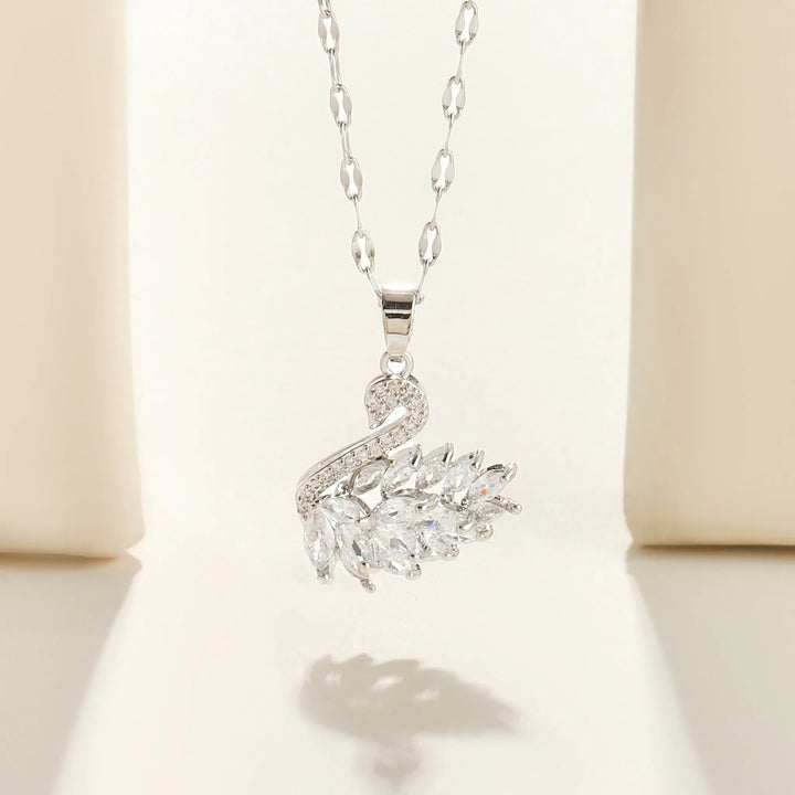 Marquise Feather Swan Pendant Necklace