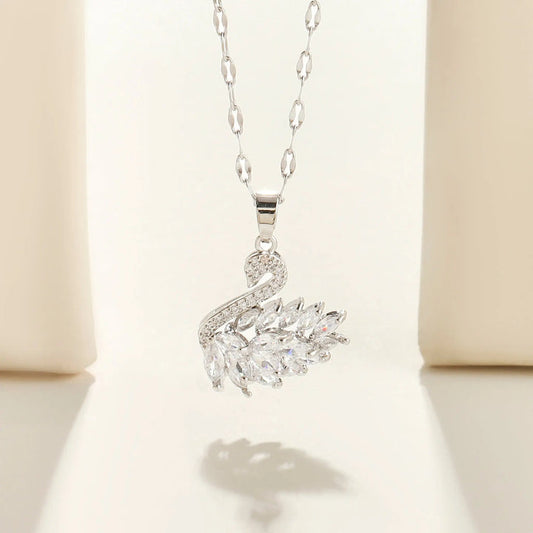 Marquise Feather Swan Pendant Necklace