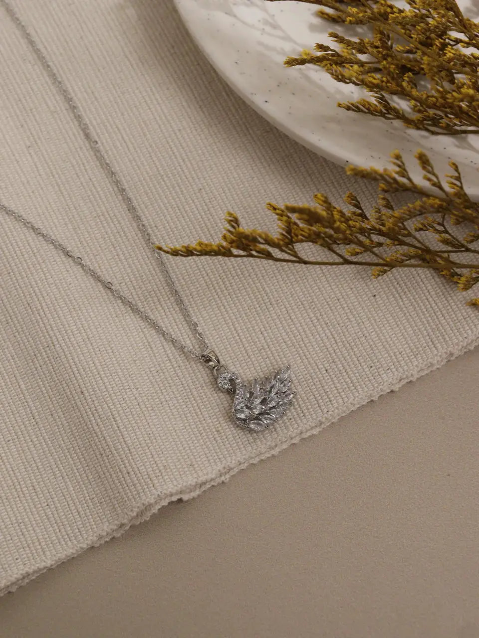 Marquise Feather Swan Pendant Necklace