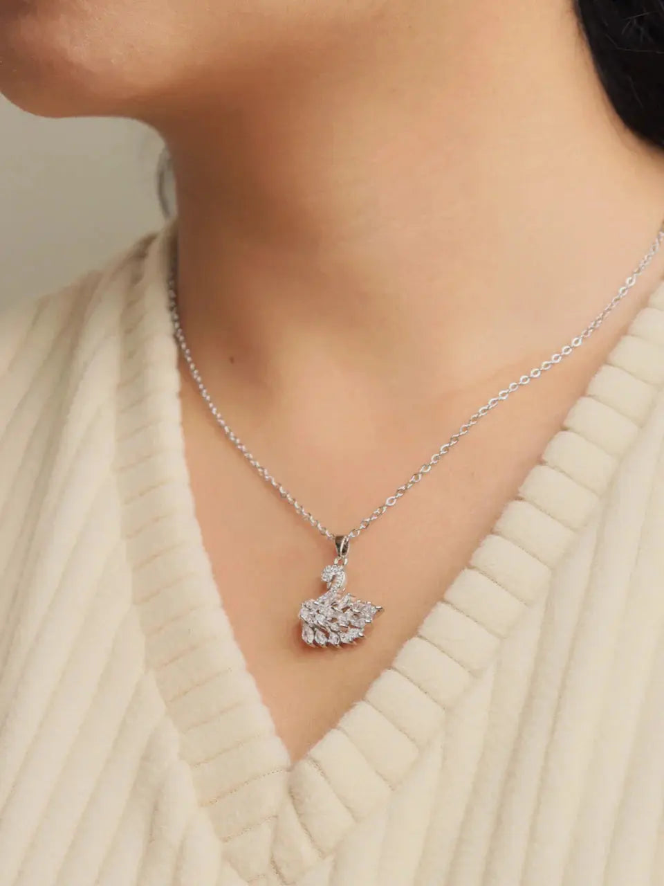 Marquise Feather Swan Pendant Necklace