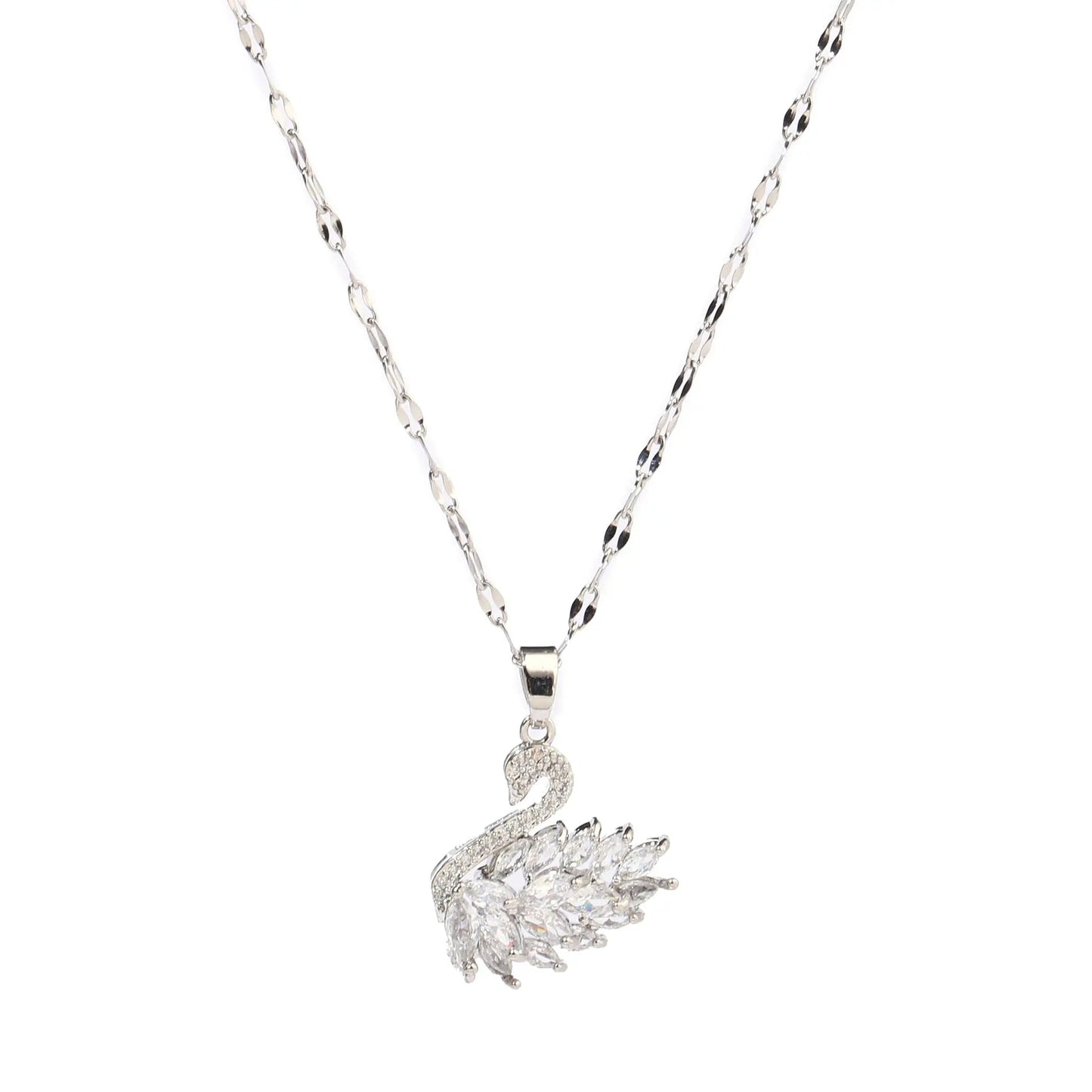 Marquise Feather Swan Pendant Necklace