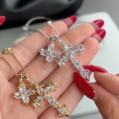 Gothic Double Cross Necklace