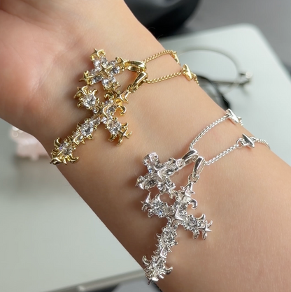 Gothic Double Cross Necklace