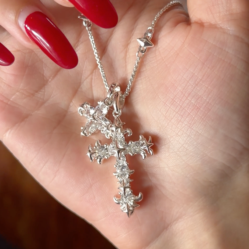 Gothic Double Cross Necklace