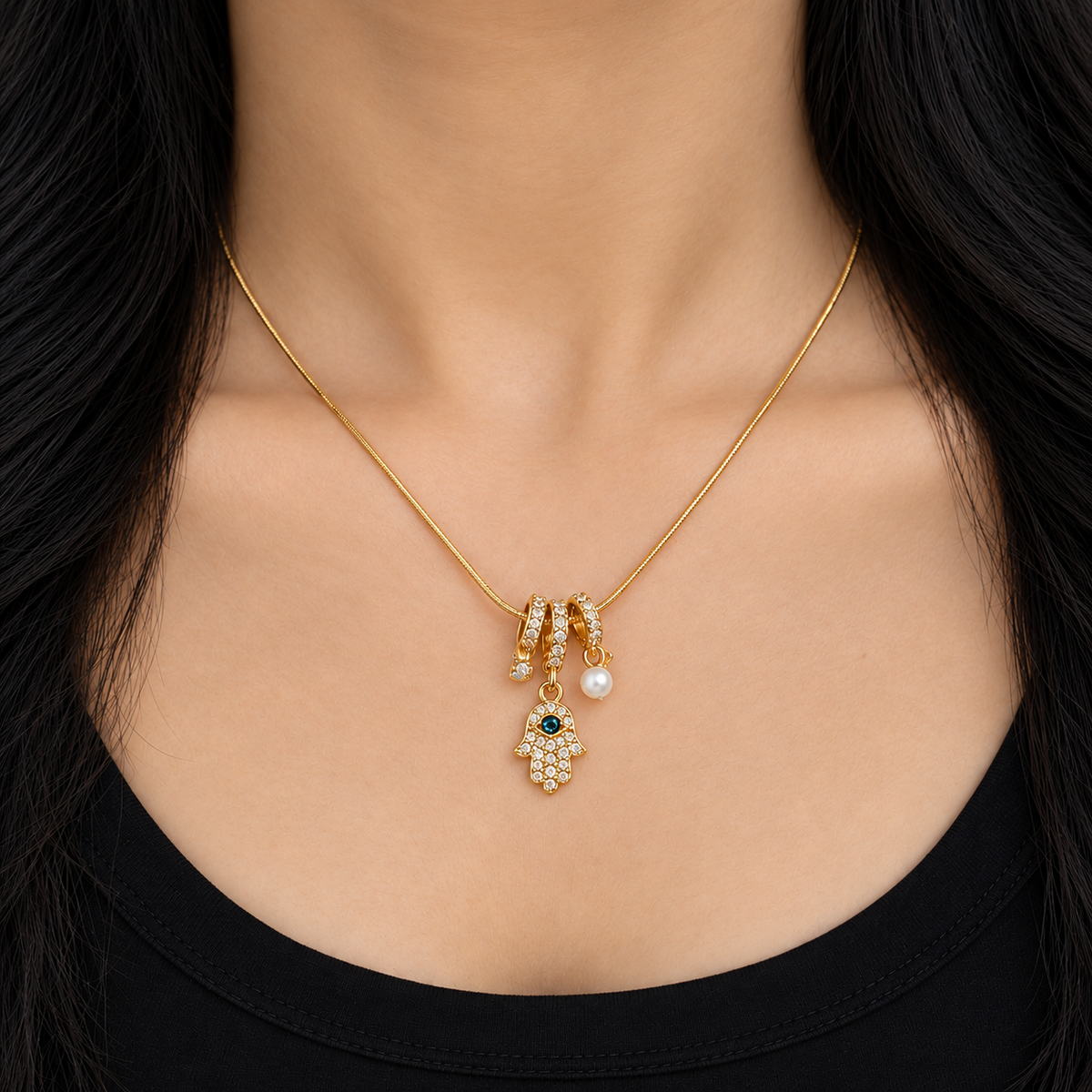 Evil Eye Pearl Charm Necklace