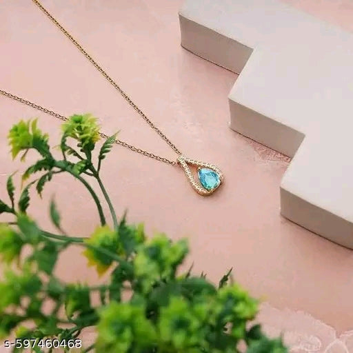 Sky-Blue Pear-Cut Crystal Pendant Necklace