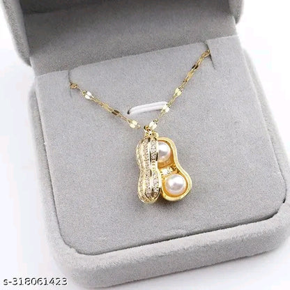Dual Pearl & Pavé Peanut Pendant Necklace