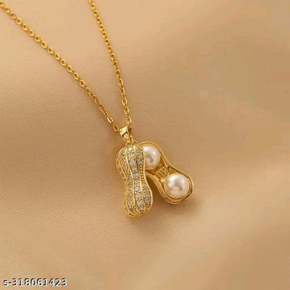 Dual Pearl & Pavé Peanut Pendant Necklace