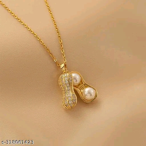 Dual Pearl & Pavé Peanut Pendant Necklace