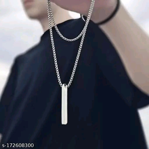 Dual-Tone Vertical Bar Pendant Necklace