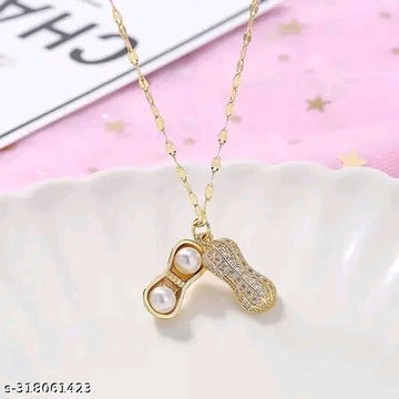 Dual Pearl & Pavé Peanut Pendant Necklace