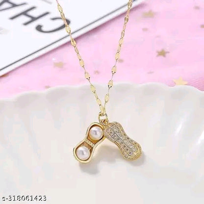 Dual Pearl & Pavé Peanut Pendant Necklace