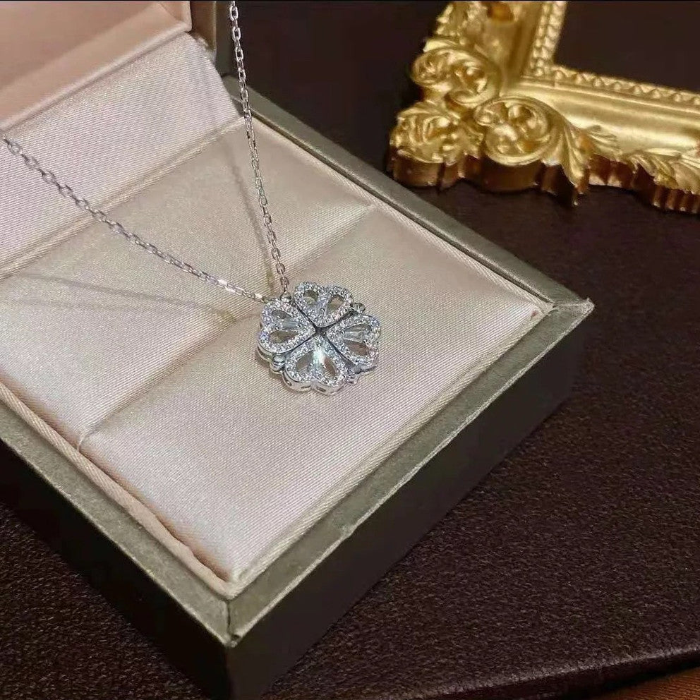Silver Clover Heart Sparkle Pendant