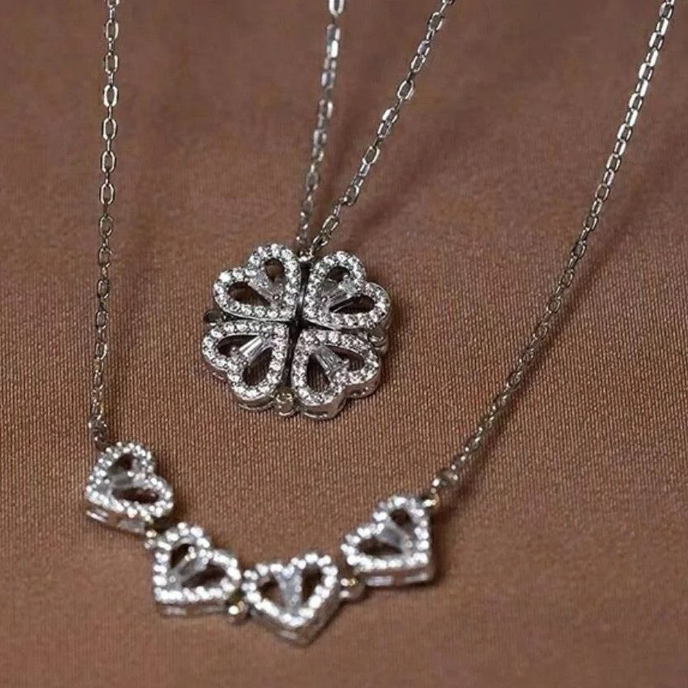 Silver Clover Heart Sparkle Pendant