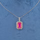 Emerald-Cut Pink Halo Pendant Necklace