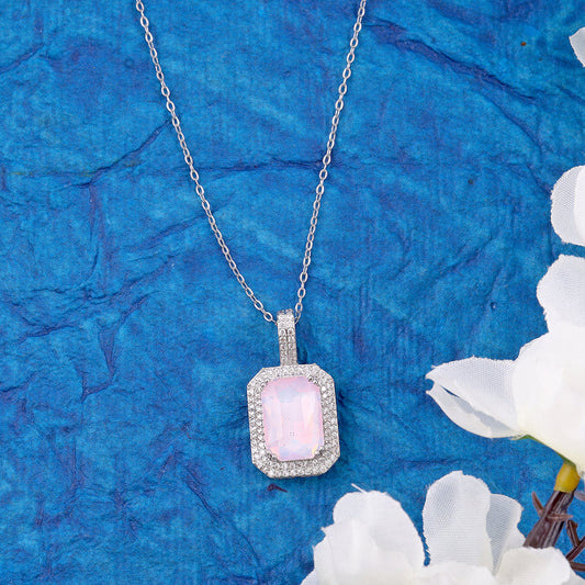 Emerald-Cut Halo Pendant Necklace
